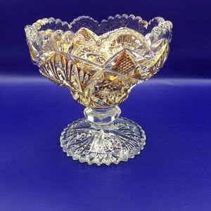 Imperial Glass Compote Nu-Cut pattern #212 with gold encrusted